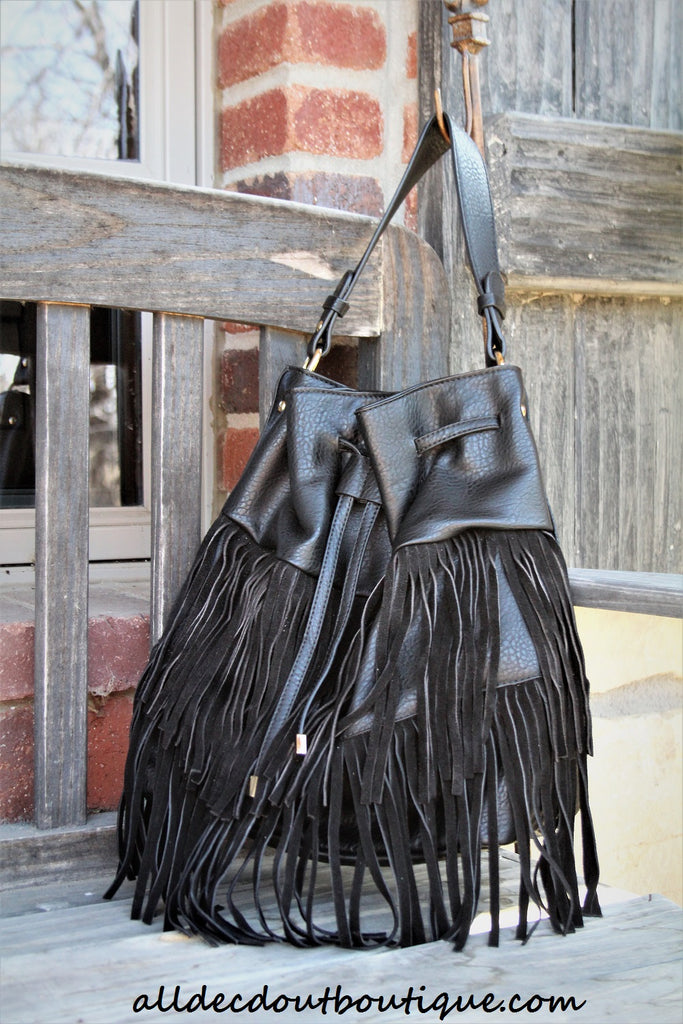 Leather Fringe Bucket Bag