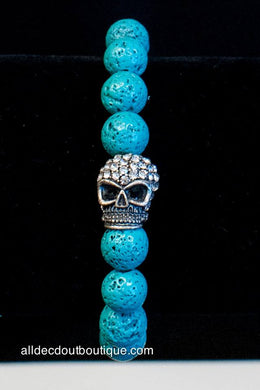 ADO | Turquoise Beaded Stretch Bracelet with Embellished Skull