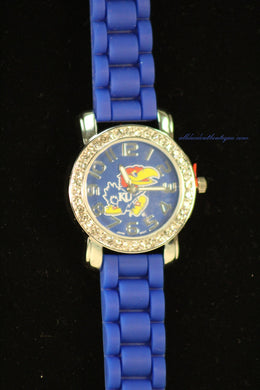 Blue/Blue KU Jay hawk Clear Rhinestones | Silicone Band