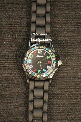 Black/Black Multi Color Rhinestones | Silicone Band - All Decd Out