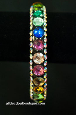 ADO | Thin Black Bangle Bracelet with Multi-Color Stones