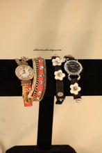 Pink & Gold/White, Gold Chain, Clear Rhinestones | Leather Band w/ Button Clasp